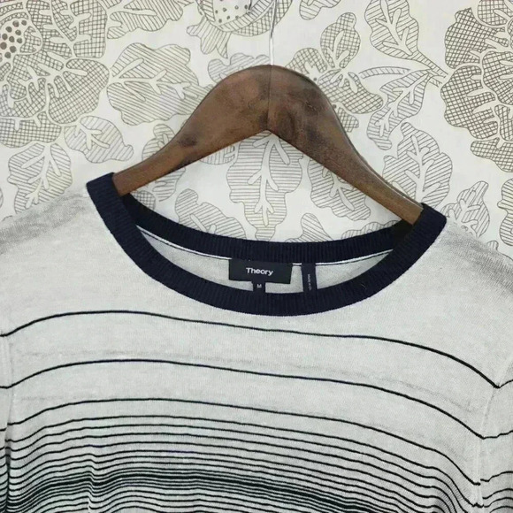 Theory Linen Blend Sweater Women's S Crewneck Striped 3397 - Picture 3 of 8